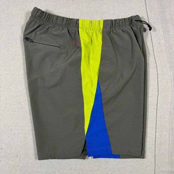 Saucony Running Shorts Mens M Olive Green Neon Yellow Blue Excellent Athletic - Picture 2 of 10